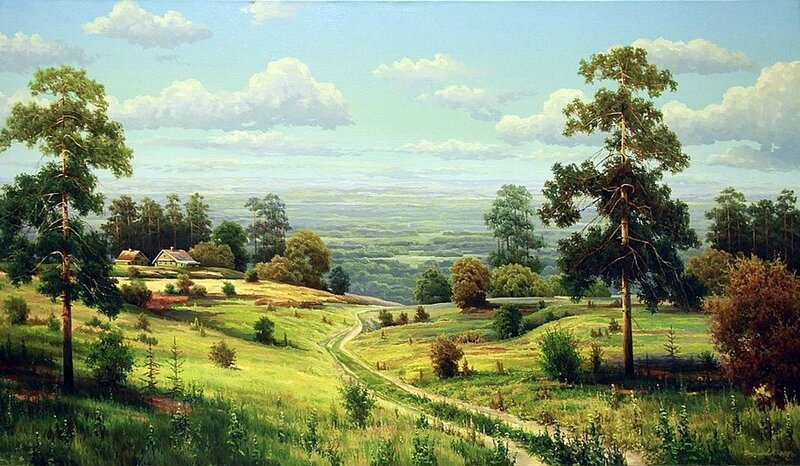 Rural Landscape with Houses — Green, Serene