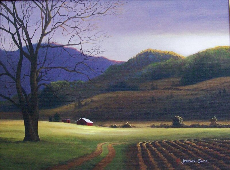 Rural landscape with red barns