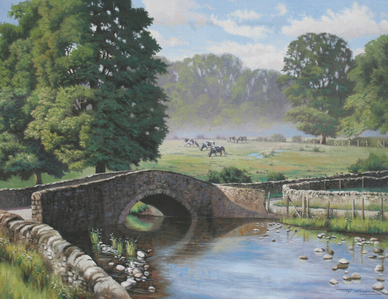 Rural landscape with stone bridge