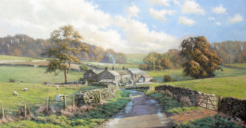 Rural landscape with stone cottage