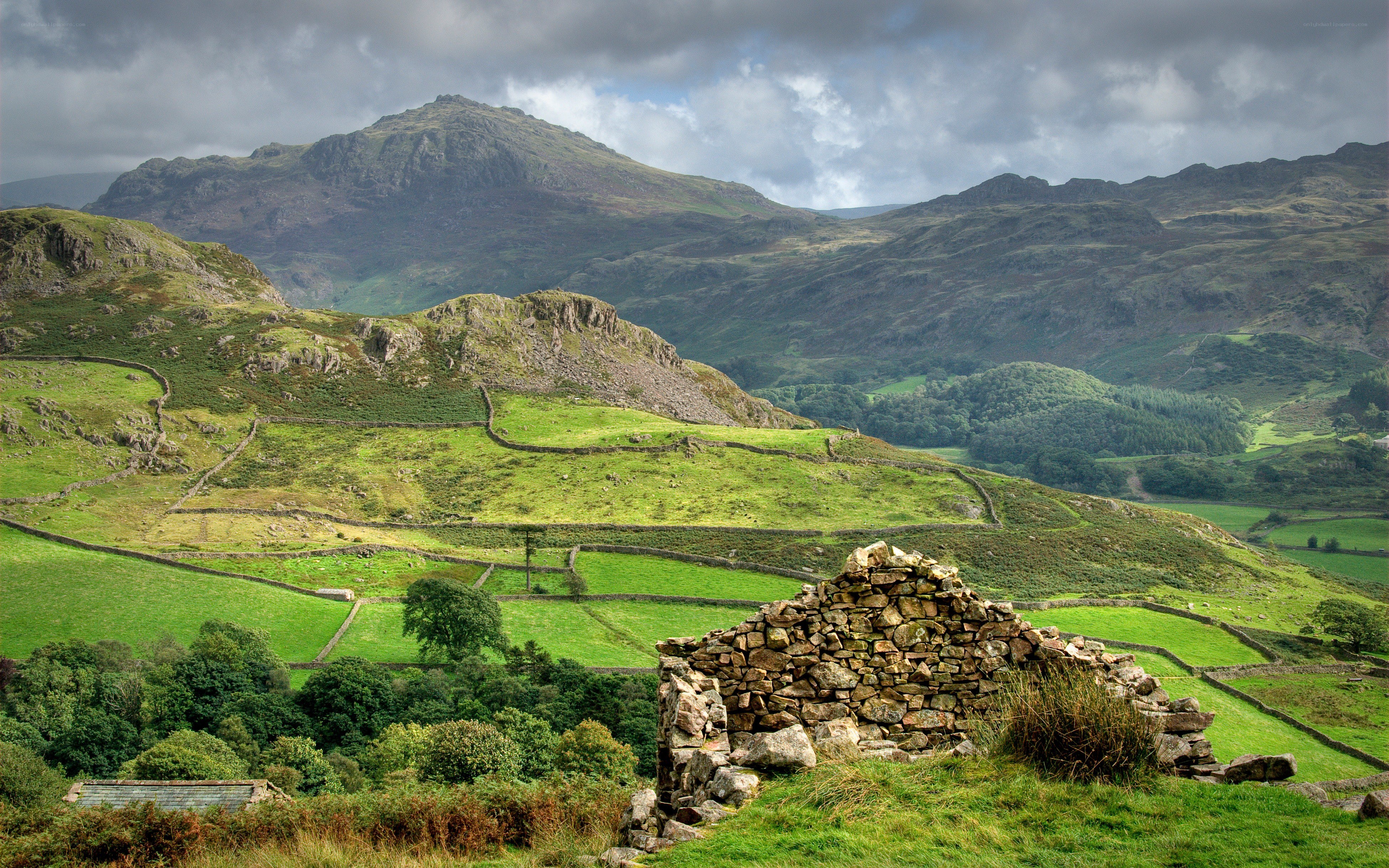 rural landscape with stone ruins