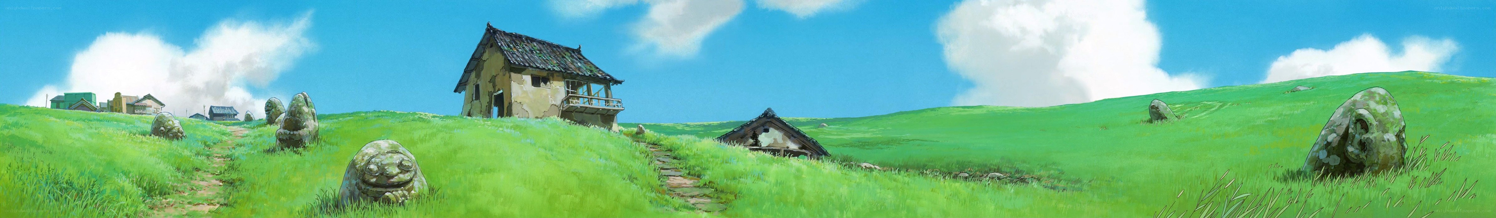 rural landscape with stone statues