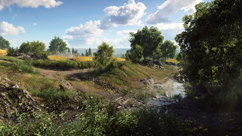 Rural Landscape with Stream — Green, Serene