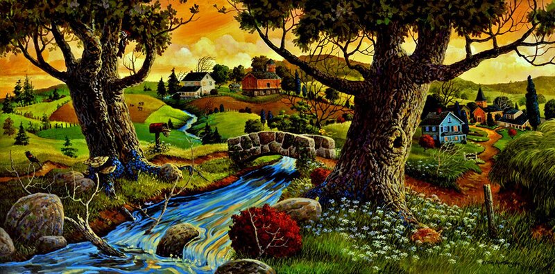Rural Landscape with Stream — Green