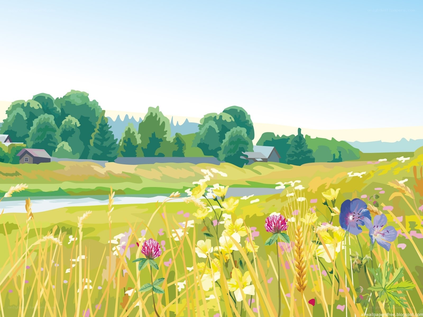 Rural landscape with wildflowers