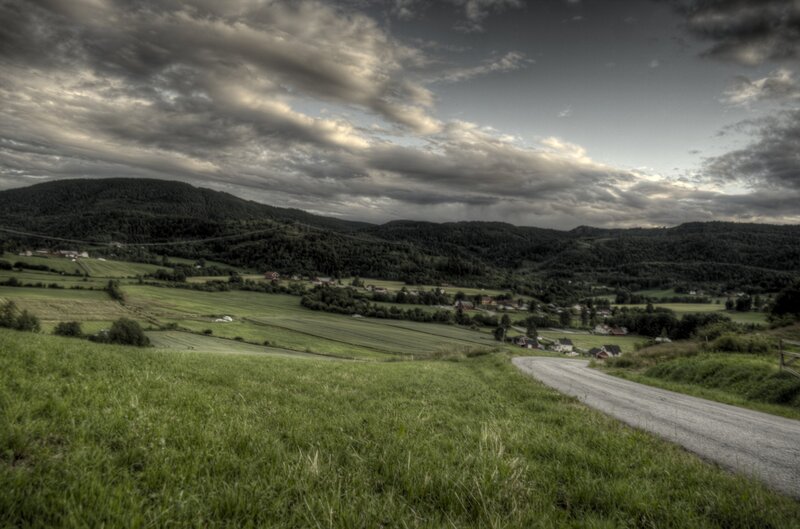 Rural landscape with winding road