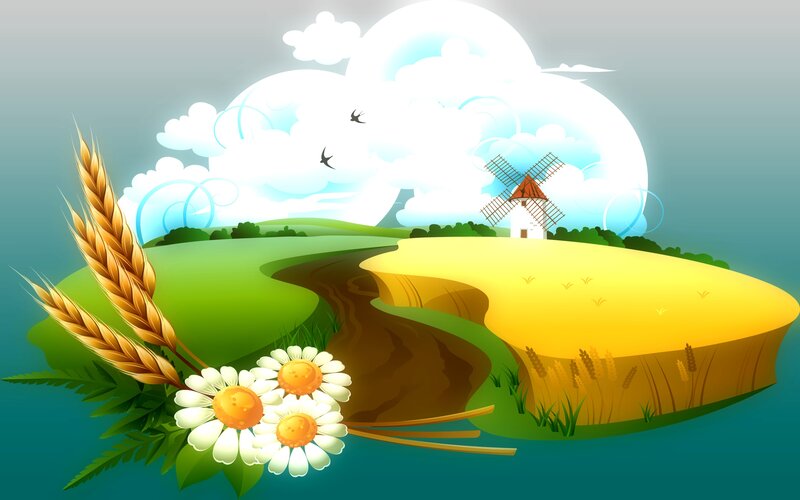 Rural landscape with windmill