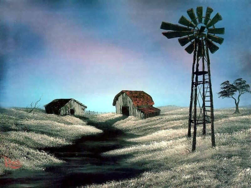 Rural landscape with windmill