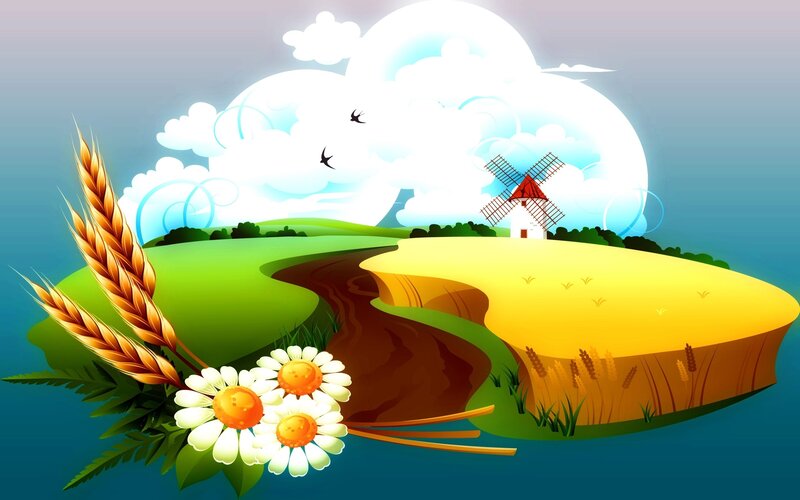 Rural landscape with windmill