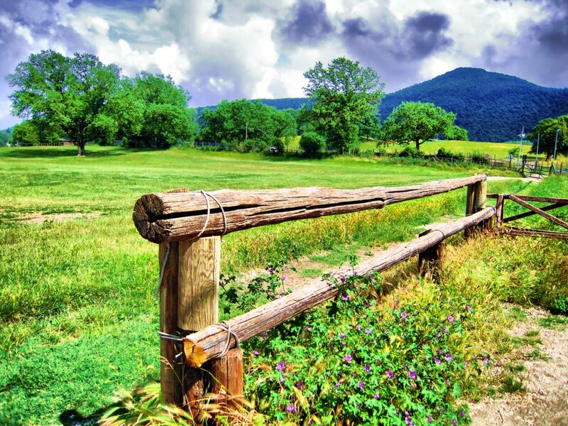 Rural landscape with wooden fence