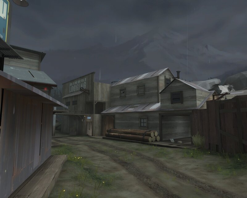 rural logging town at dusk