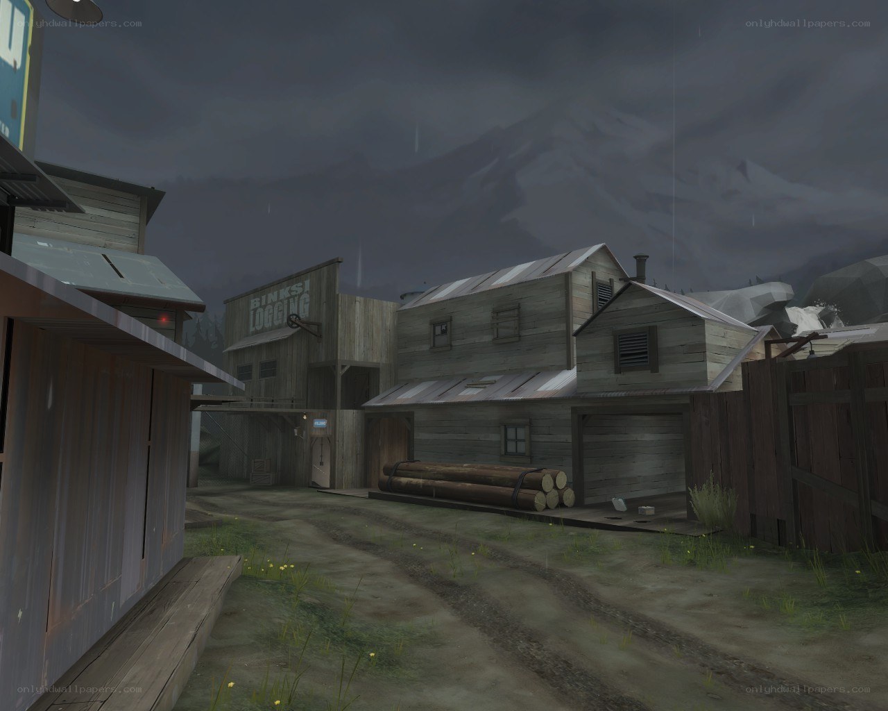 rural logging town at dusk