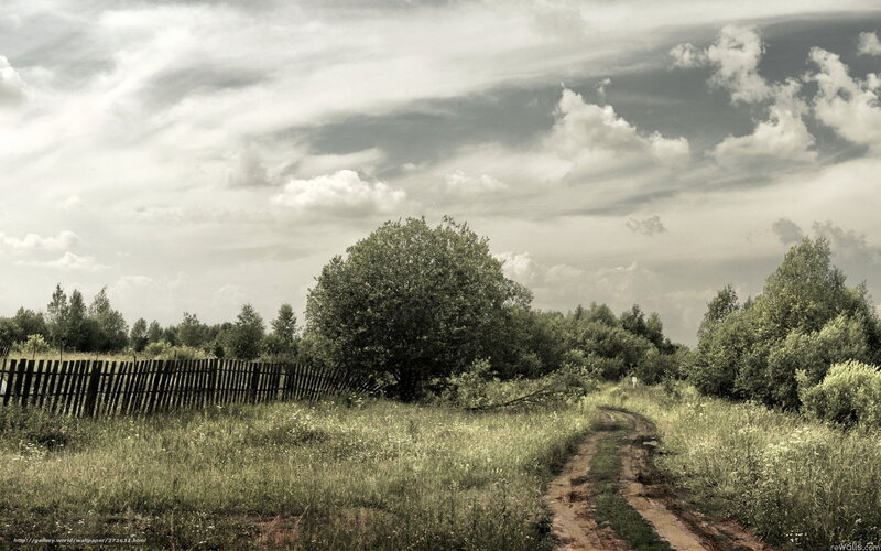 Rural path under cloudy sky