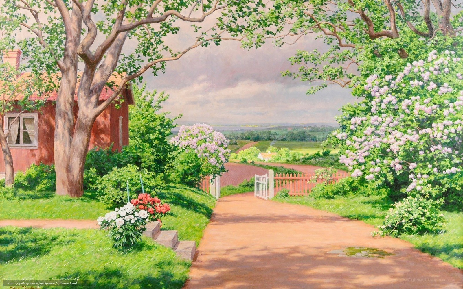 Rural Pathway to a Red Cottage