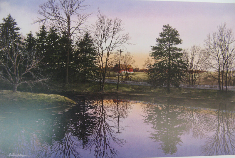 Rural pond at dusk