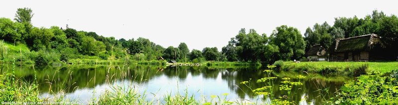 Rural pond with traditional houses
