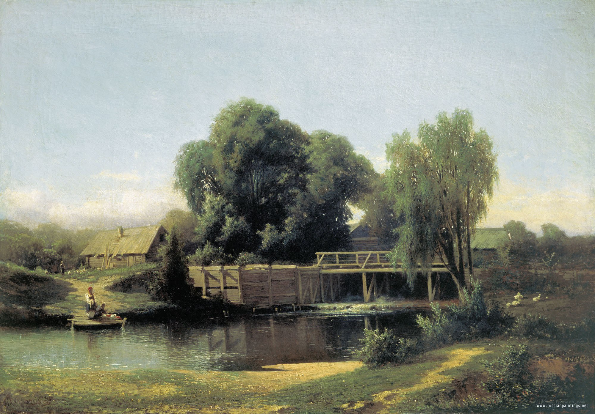 Rural River Landscape with Bridge