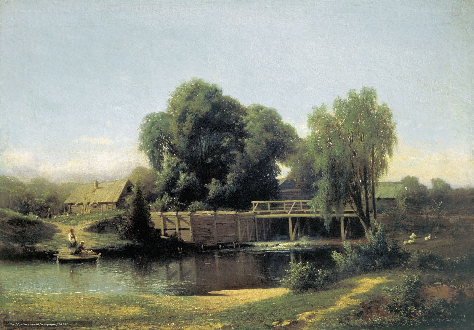 Rural River Landscape with Bridge