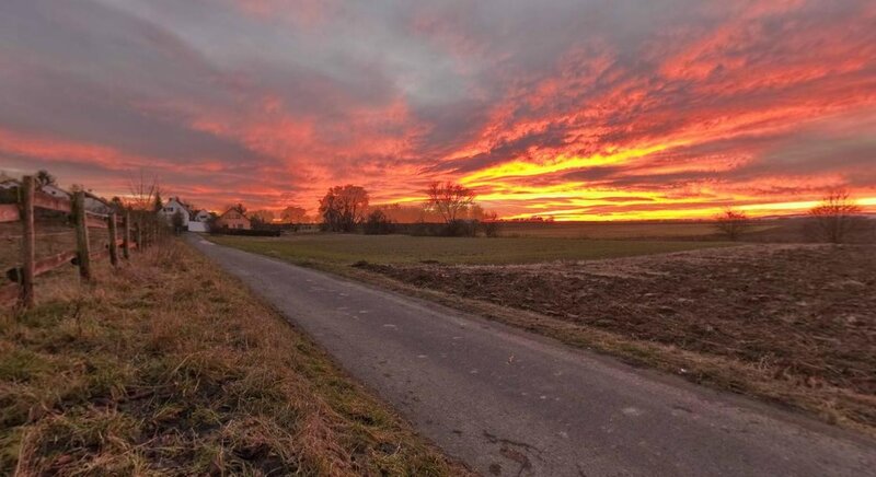 Rural Road at Sunset — Red