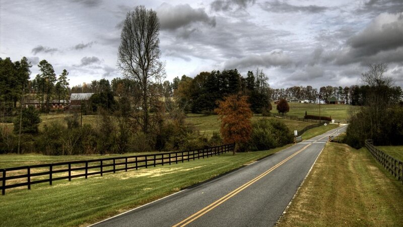 Rural road with farm scenery