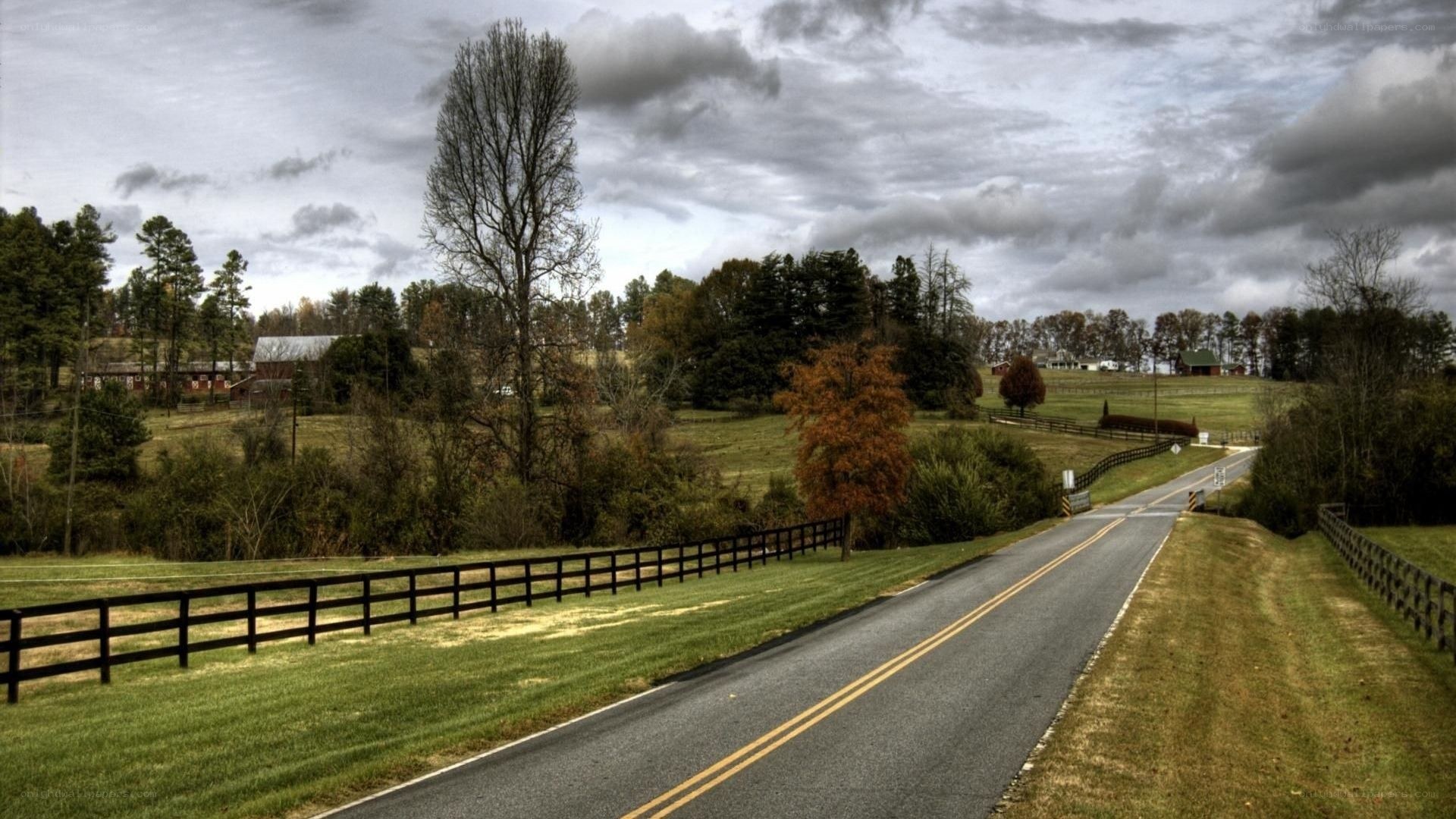 Rural road with farm scenery
