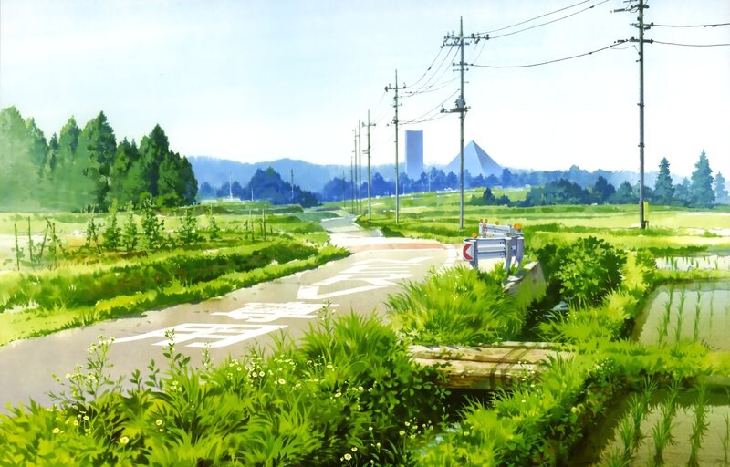 rural road with green fields