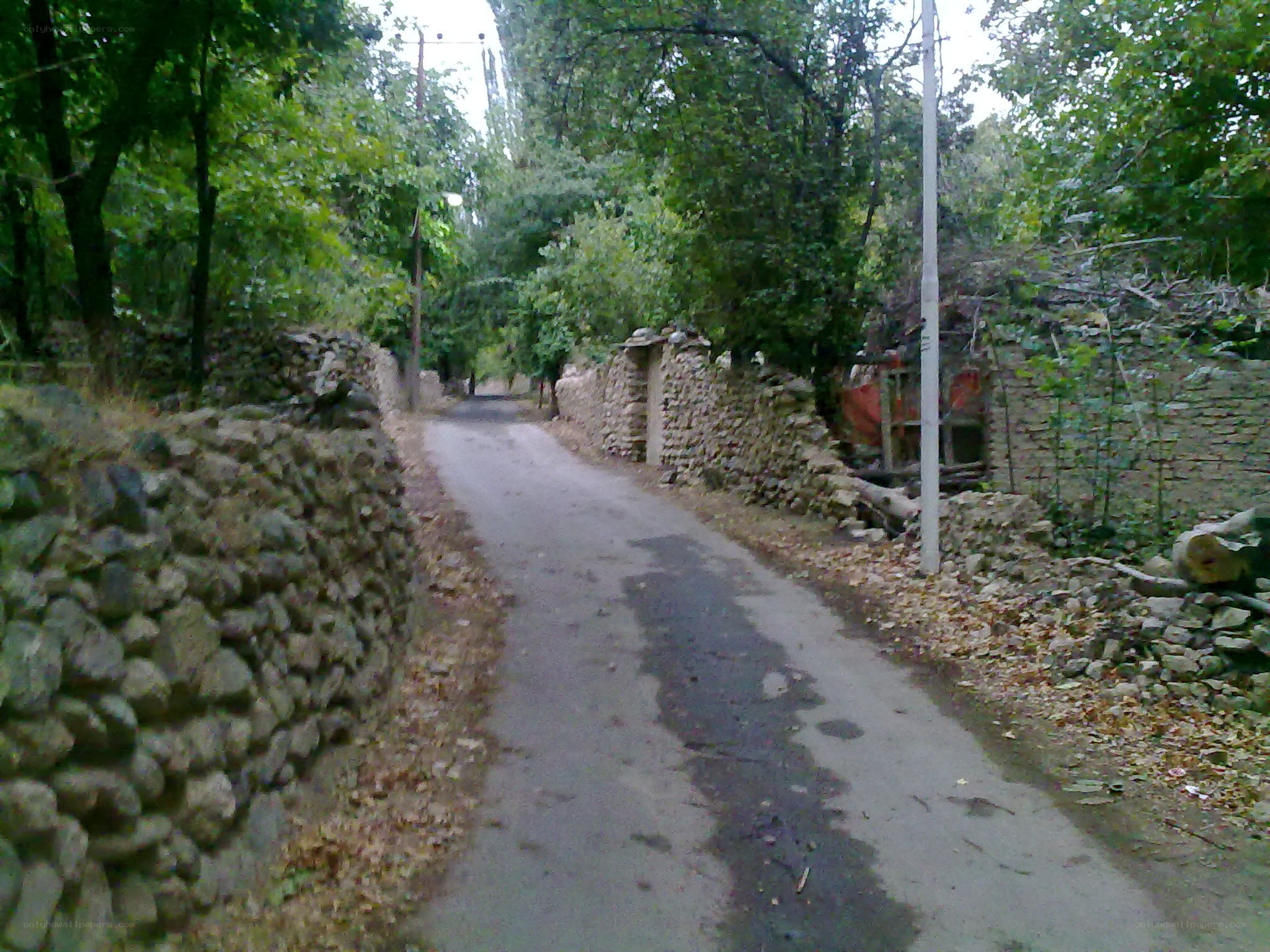 Rural road with stone walls