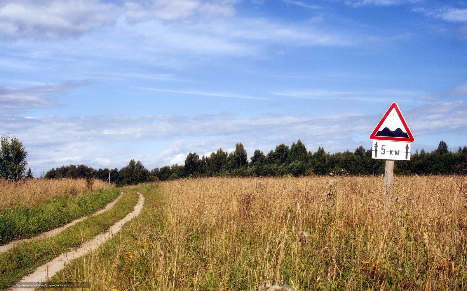 Rural road with warning sign