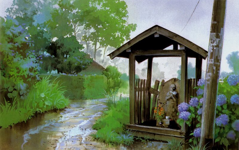 Rural shrine by a stream