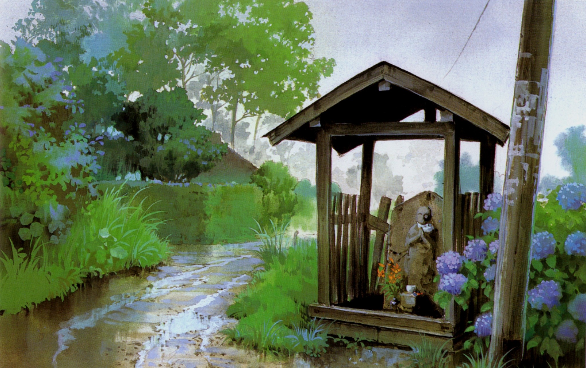 Rural shrine by a stream