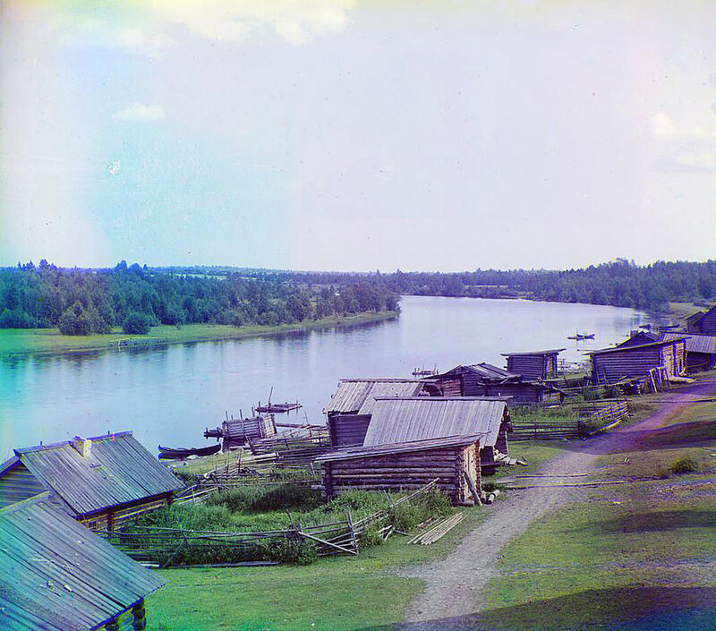 Rural village by a river