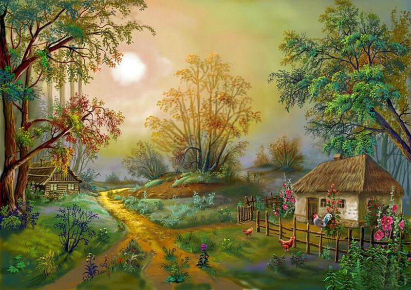 Rural Village Scene — Green