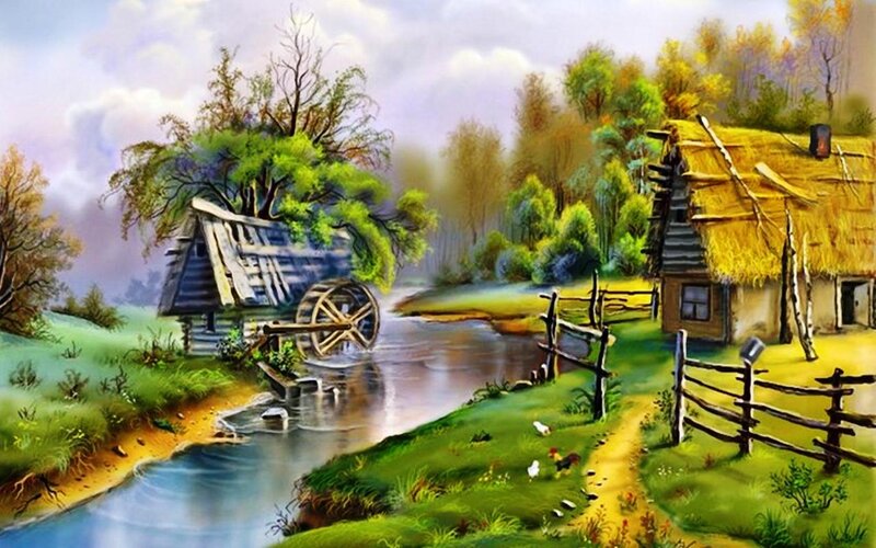 Rural Watermill Scene