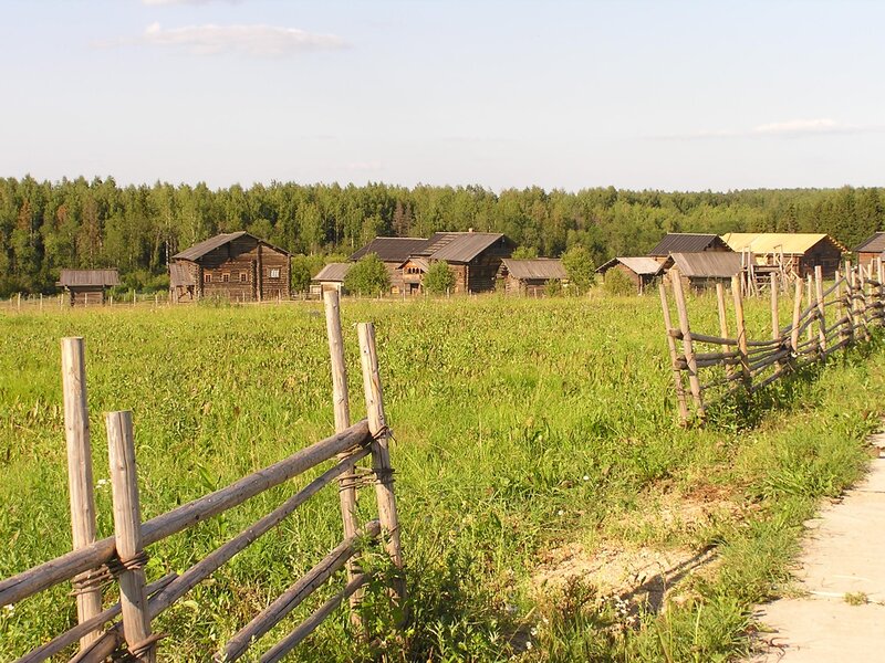 Rural wooden village scene