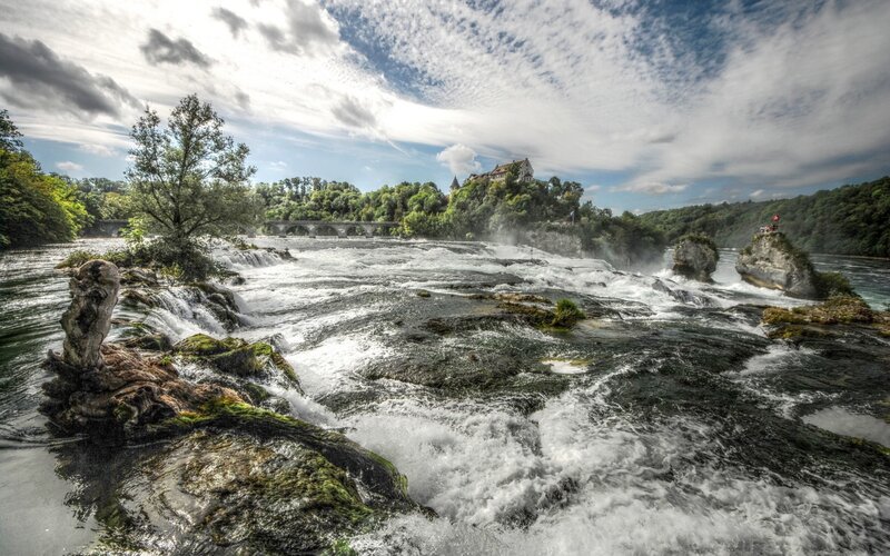 Rushing River Waterfall — Blue, Dramatic, Afternoon