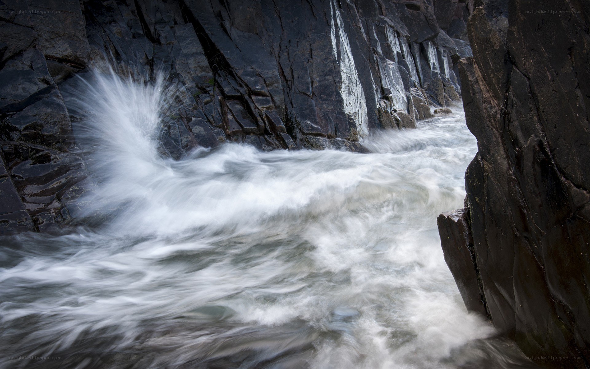 Rushing water through rocky canyon