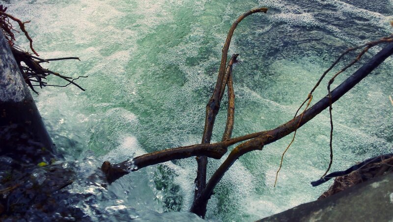 Rushing water with branches