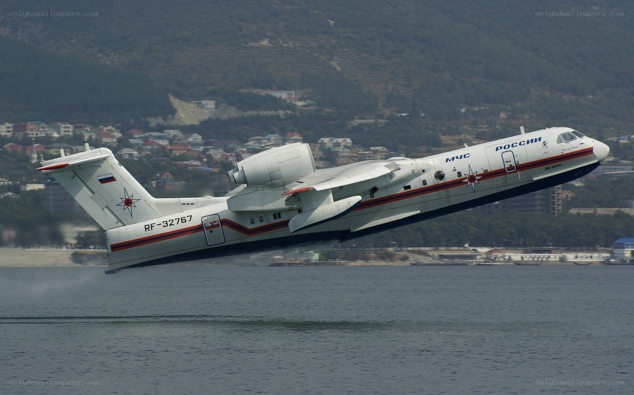Russian amphibious aircraft taking off