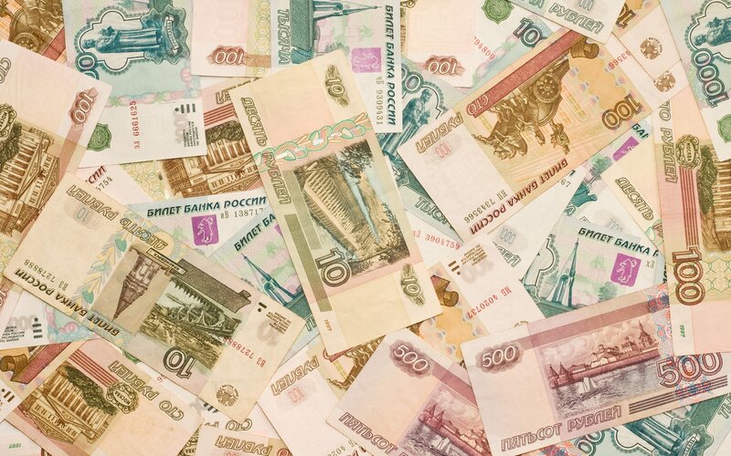 Russian banknotes scattered