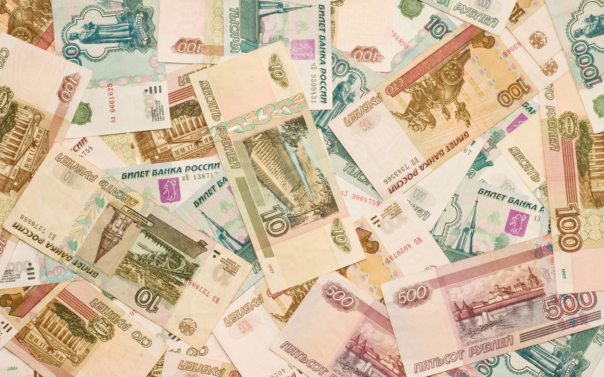 Russian banknotes scattered