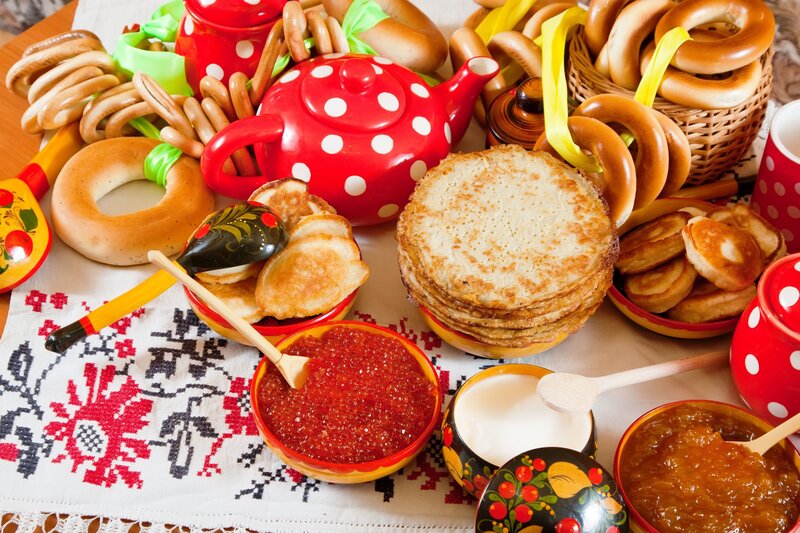 Russian Breakfast Spread — Red, Abundant