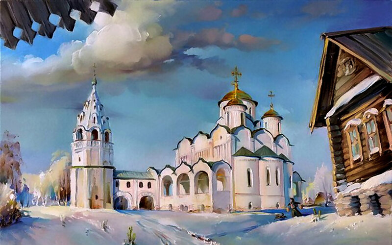 Russian Church in Winter — Blue