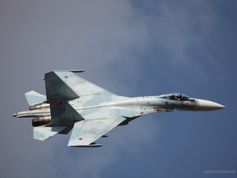Russian Fighter Jet — Blue, Dynamic, Afternoon, Photograph, Sky