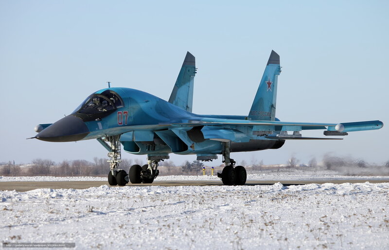 Russian fighter jet on snowy runway