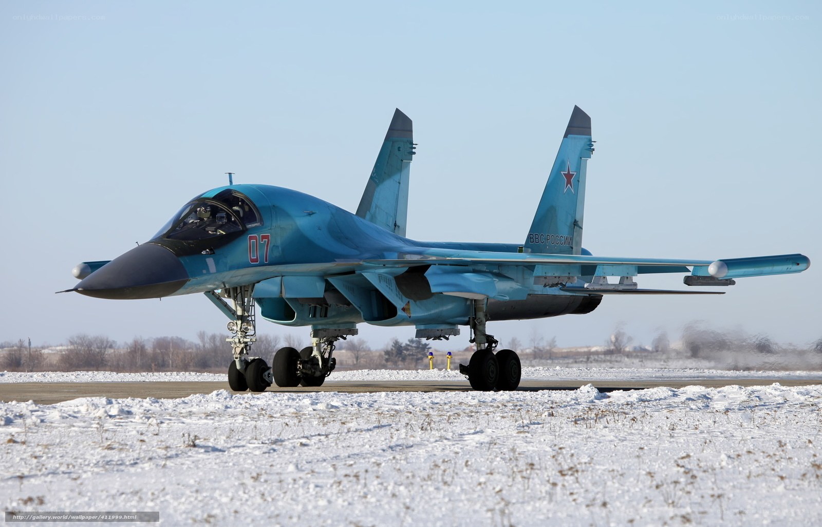 Russian fighter jet on snowy runway