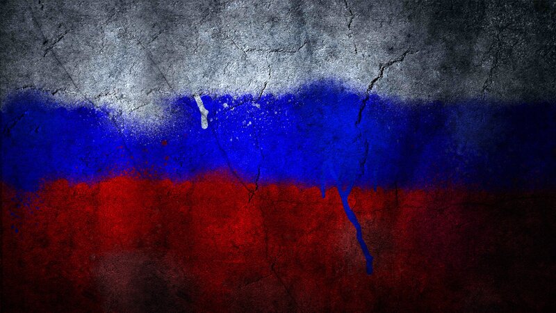 Russian flag on cracked wall