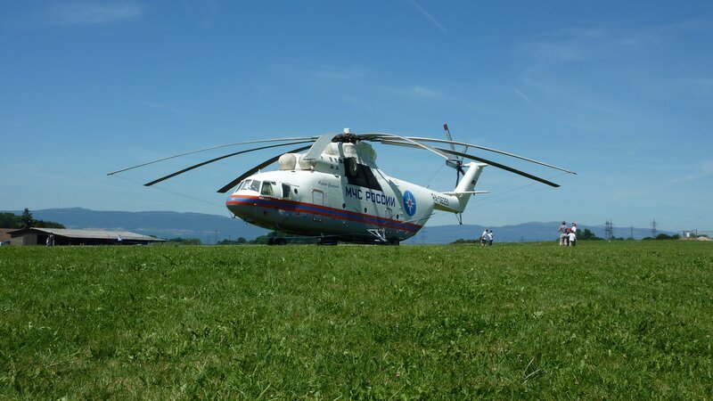 Russian helicopter on grass field