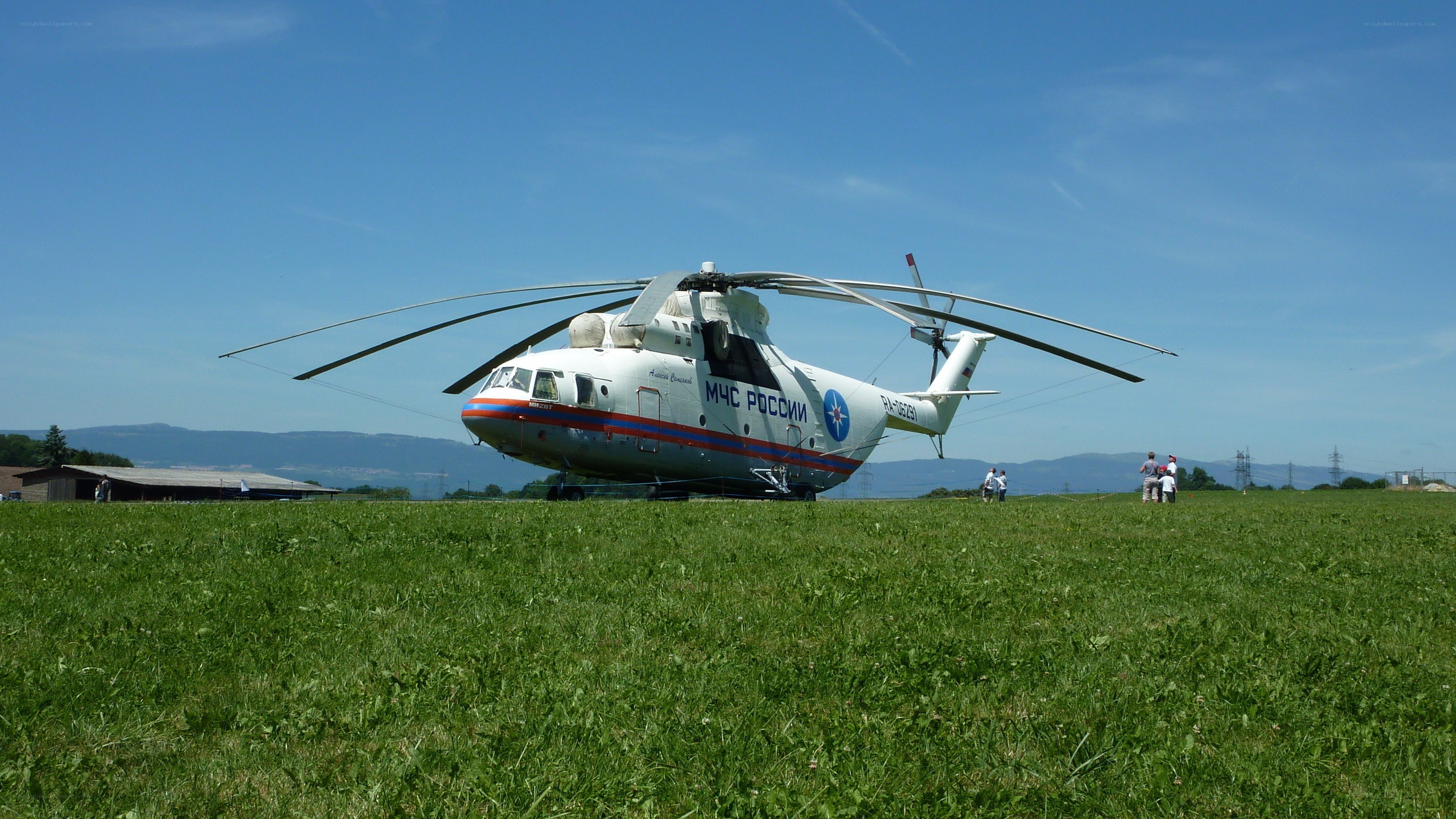 Russian helicopter on grass field