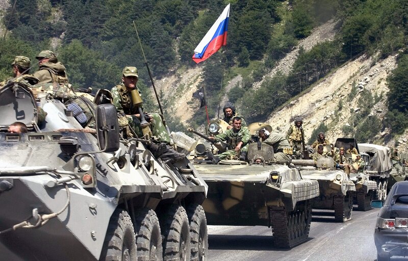 Russian military convoy in mountainous region