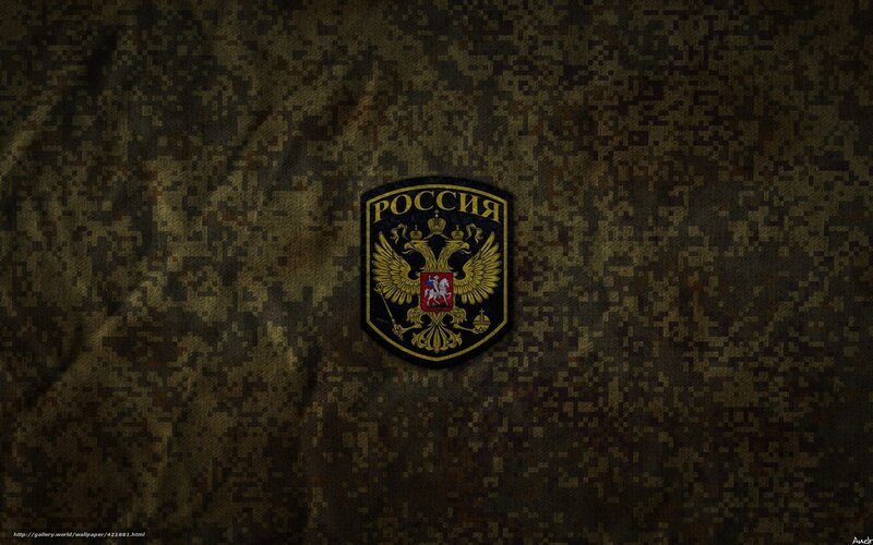 Russian military emblem on camouflage